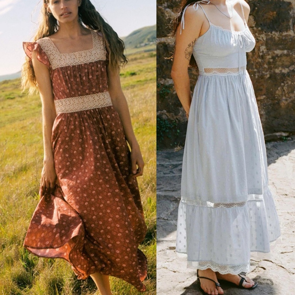 ISO Christy dawn dresses Emma sky chamomile, Polly red oat, and the Shay dress